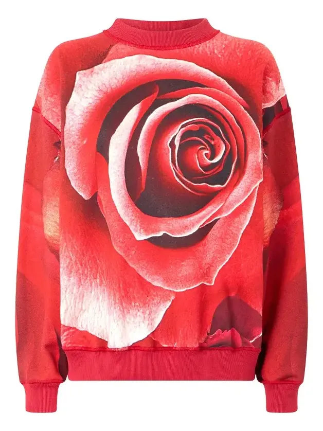 Sweatshirt With Maxi-Rose Print Sweatshirt With Maxi-Rose Print