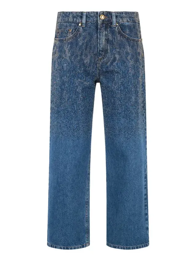 Denim Culotte Jeans With Rhinestones Denim Culotte Jeans With Rhinestones
