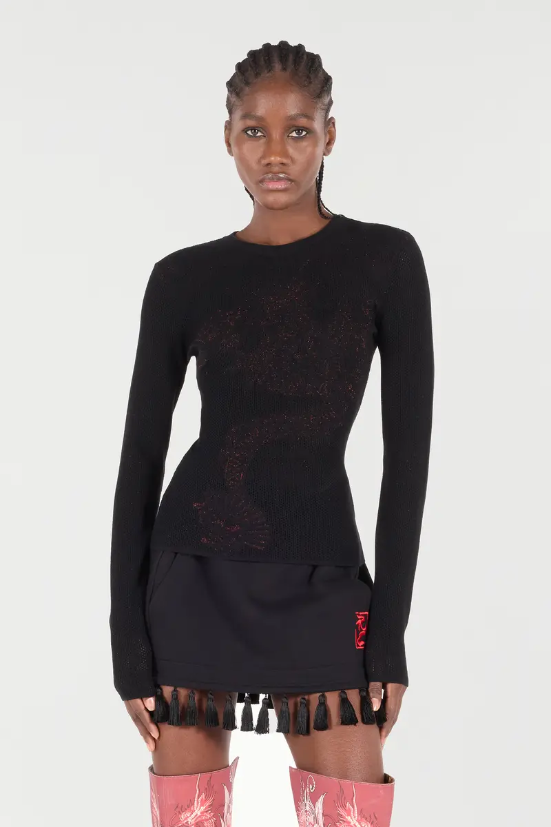 Roberto Cavalli Micro-Openwork Sweater With Dragon | Thumbnail 2