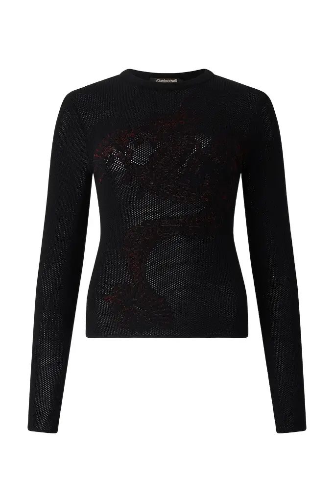 Roberto Cavalli Micro-Openwork Sweater With Dragon
