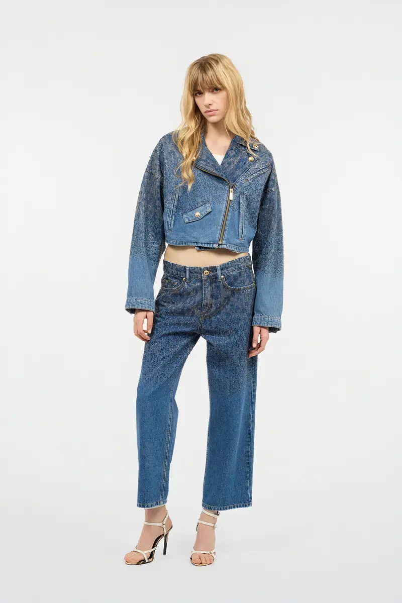 Roberto Cavalli Cropped Denim Jacket With Rhinestones | Thumbnail 2 Roberto Cavalli Cropped Denim Jacket With Rhinestones | Thumbnail 2