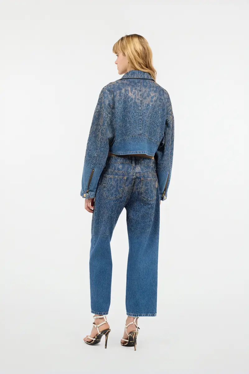 Roberto Cavalli Cropped Denim Jacket With Rhinestones | Thumbnail 3 Roberto Cavalli Cropped Denim Jacket With Rhinestones | Thumbnail 3