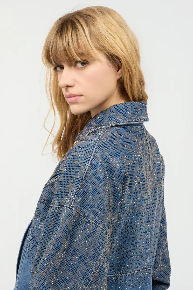 Roberto Cavalli Cropped Denim Jacket With Rhinestones | Thumbnail 5 Roberto Cavalli Cropped Denim Jacket With Rhinestones | Thumbnail 5