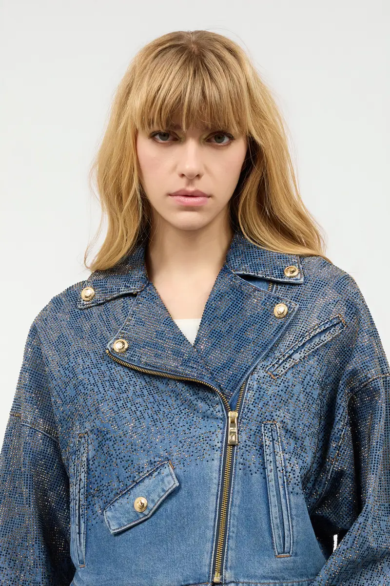 Roberto Cavalli Cropped Denim Jacket With Rhinestones | Thumbnail 6 Roberto Cavalli Cropped Denim Jacket With Rhinestones | Thumbnail 6