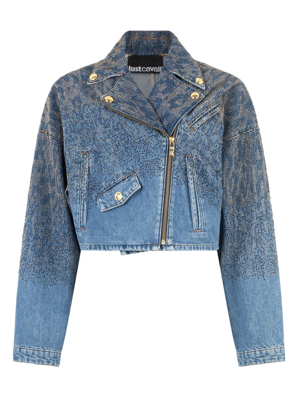 Cropped Denim Jacket With Rhinestones