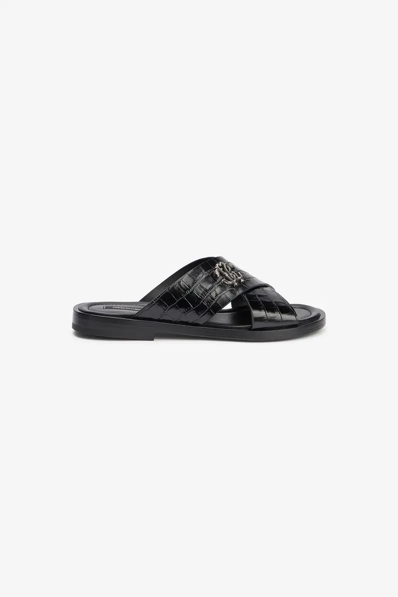 Roberto Cavalli Black Crocodile-Effect Leather sandals | Thumbnail 2 Roberto Cavalli Black Crocodile-Effect Leather sandals | Thumbnail 2