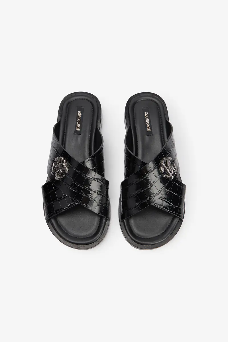 Roberto Cavalli Black Crocodile-Effect Leather sandals | Thumbnail 6 Roberto Cavalli Black Crocodile-Effect Leather sandals | Thumbnail 6