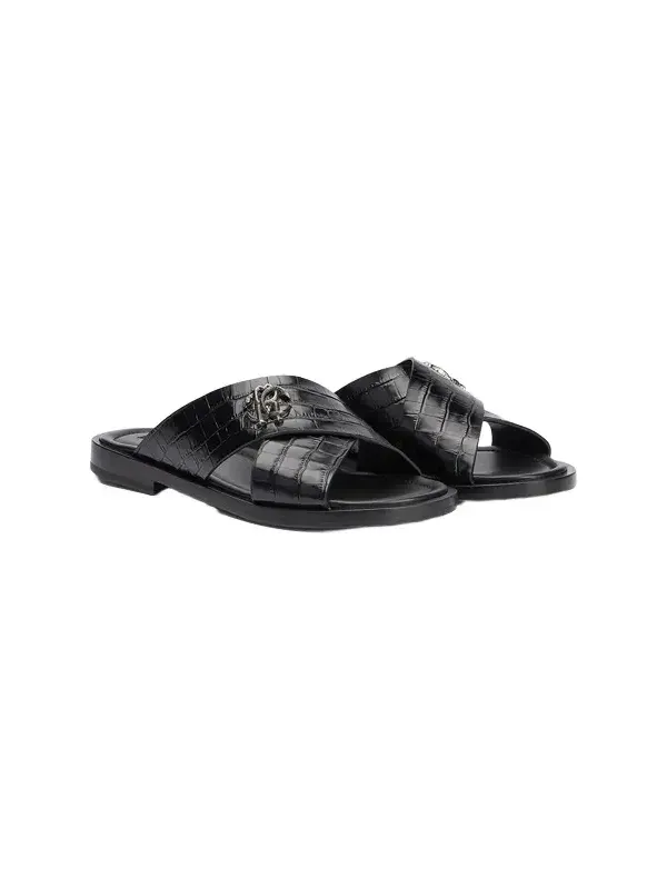 Roberto Cavalli Black Crocodile-Effect Leather sandals