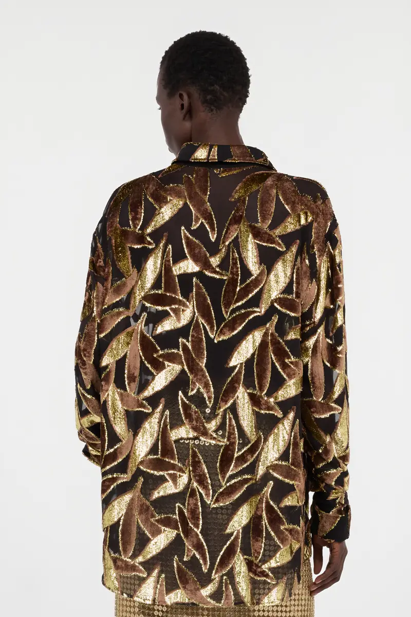 Roberto Cavalli Chocolate Sheer Shirt with Foliage Motif | Thumbnail 3 Roberto Cavalli Chocolate Sheer Shirt with Foliage Motif | Thumbnail 3