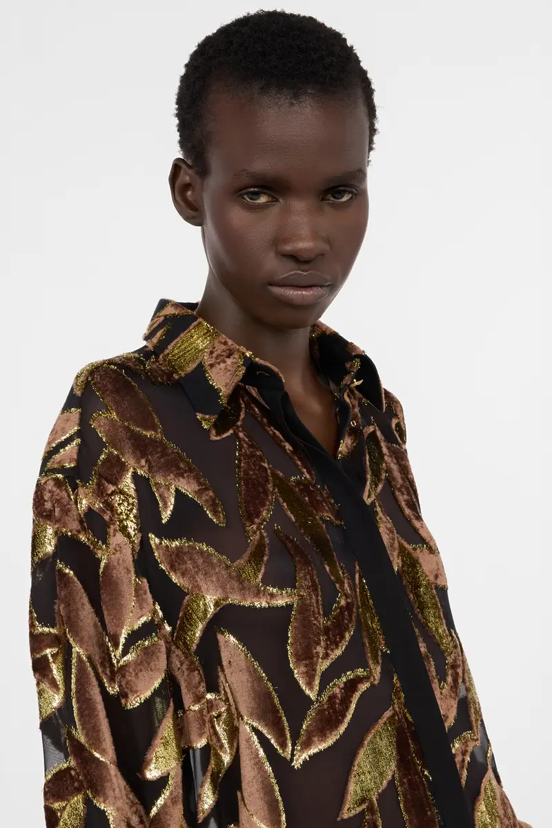 Roberto Cavalli Chocolate Sheer Shirt with Foliage Motif | Thumbnail 5 Roberto Cavalli Chocolate Sheer Shirt with Foliage Motif | Thumbnail 5