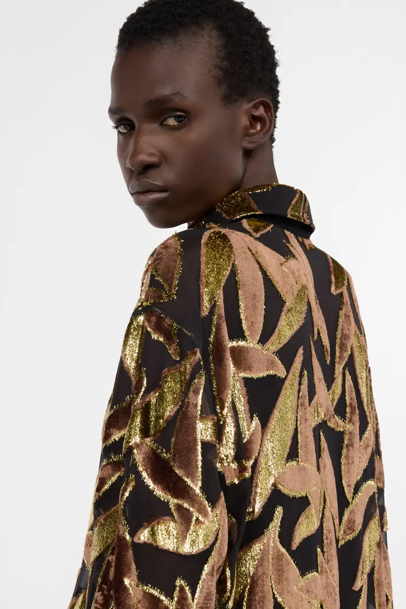 Roberto Cavalli Chocolate Sheer Shirt with Foliage Motif | Thumbnail 6 Roberto Cavalli Chocolate Sheer Shirt with Foliage Motif | Thumbnail 6