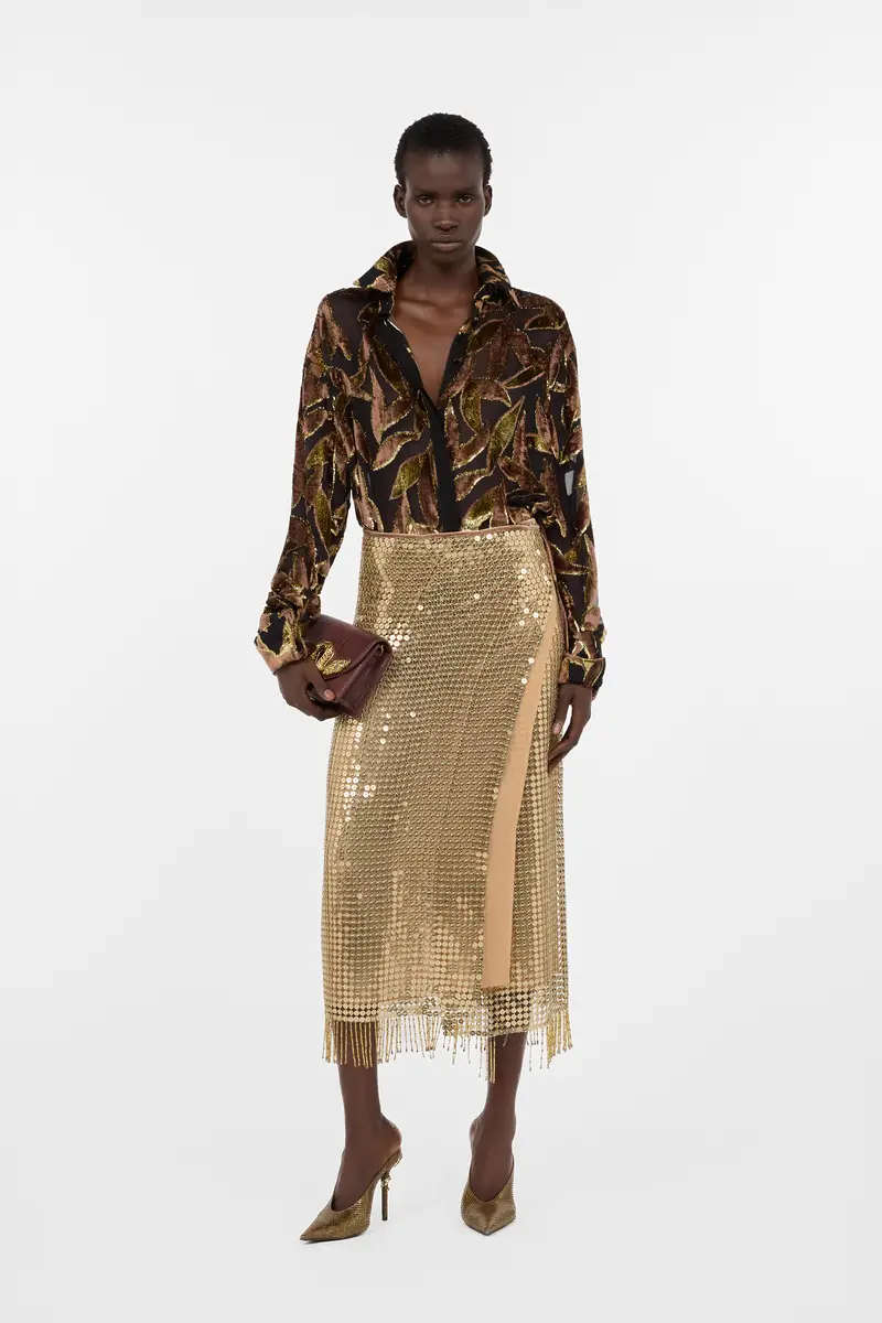 Roberto Cavalli Chocolate Sheer Shirt with Foliage Motif | Thumbnail 7 Roberto Cavalli Chocolate Sheer Shirt with Foliage Motif | Thumbnail 7