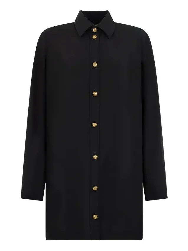 Long Black Wool-Blend Shirt Long Black Wool-Blend Shirt