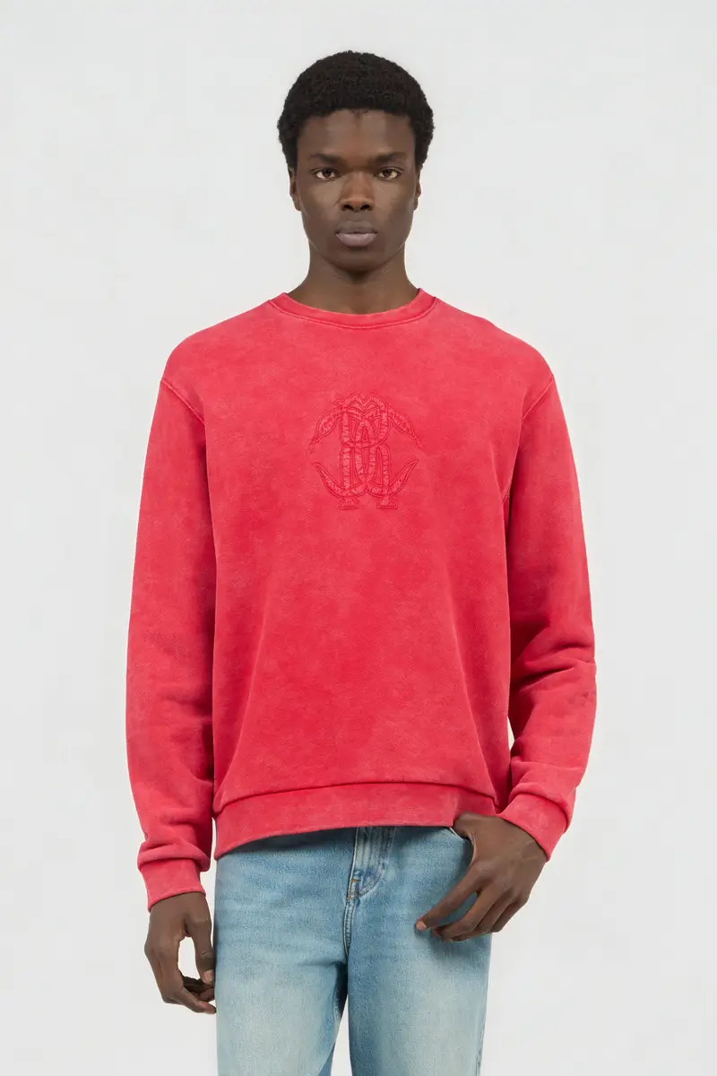 Roberto Cavalli Red Stone-Washed Sweatshirt with Monogram RC | Thumbnail 2 Roberto Cavalli Red Stone-Washed Sweatshirt with Monogram RC | Thumbnail 2