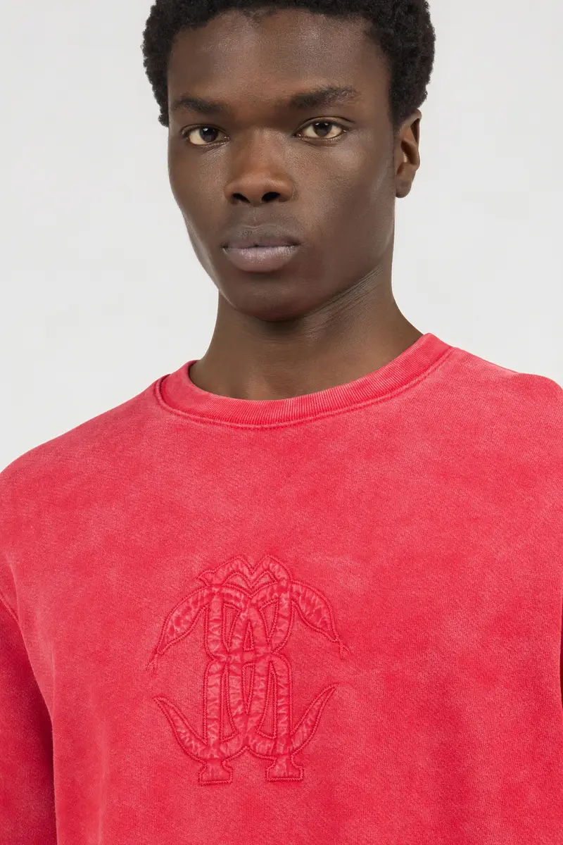 Roberto Cavalli Red Stone-Washed Sweatshirt with Monogram RC | Thumbnail 4 Roberto Cavalli Red Stone-Washed Sweatshirt with Monogram RC | Thumbnail 4