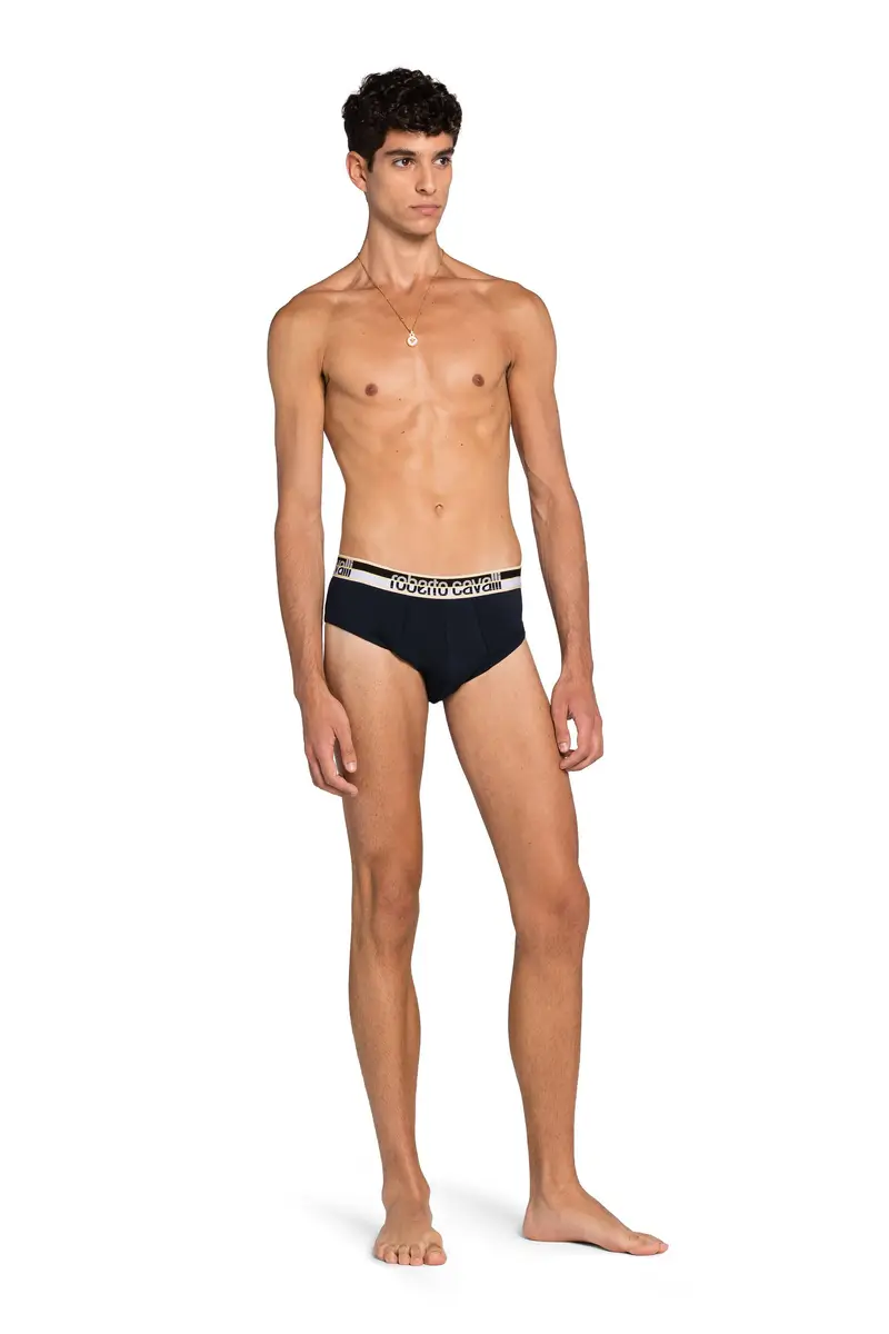 Roberto Cavalli Two-Pack Navy Blue Cotton Briefs With Logo Waistband | Thumbnail 2 Roberto Cavalli Two-Pack Navy Blue Cotton Briefs With Logo Waistband | Thumbnail 2
