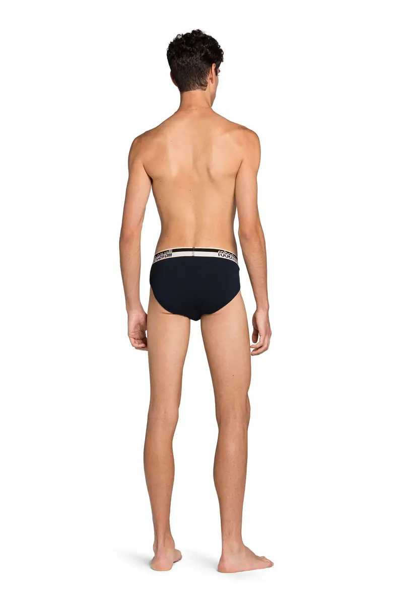 Roberto Cavalli Two-Pack Navy Blue Cotton Briefs With Logo Waistband | Thumbnail 3 Roberto Cavalli Two-Pack Navy Blue Cotton Briefs With Logo Waistband | Thumbnail 3