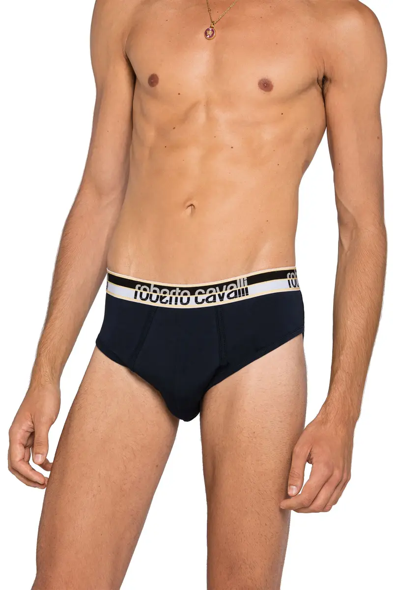 Roberto Cavalli Two-Pack Navy Blue Cotton Briefs With Logo Waistband | Thumbnail 4 Roberto Cavalli Two-Pack Navy Blue Cotton Briefs With Logo Waistband | Thumbnail 4
