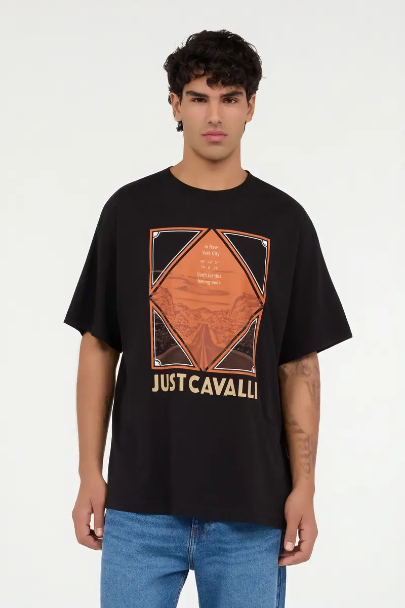 Roberto Cavalli Black T-Shirt with Graphic and Logo | Thumbnail 2