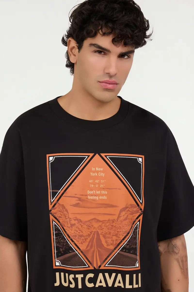 Roberto Cavalli Black T-Shirt with Graphic and Logo | Thumbnail 5