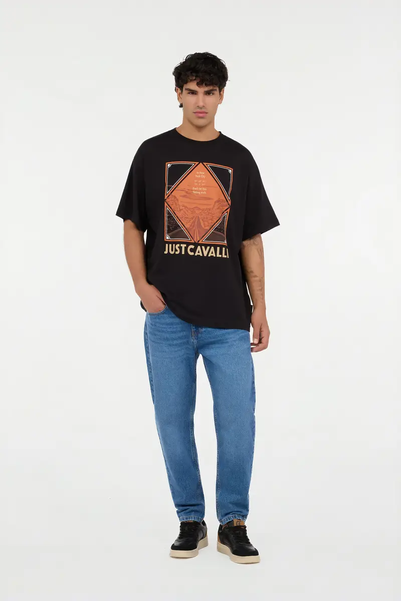 Roberto Cavalli Black T-Shirt with Graphic and Logo | Thumbnail 7