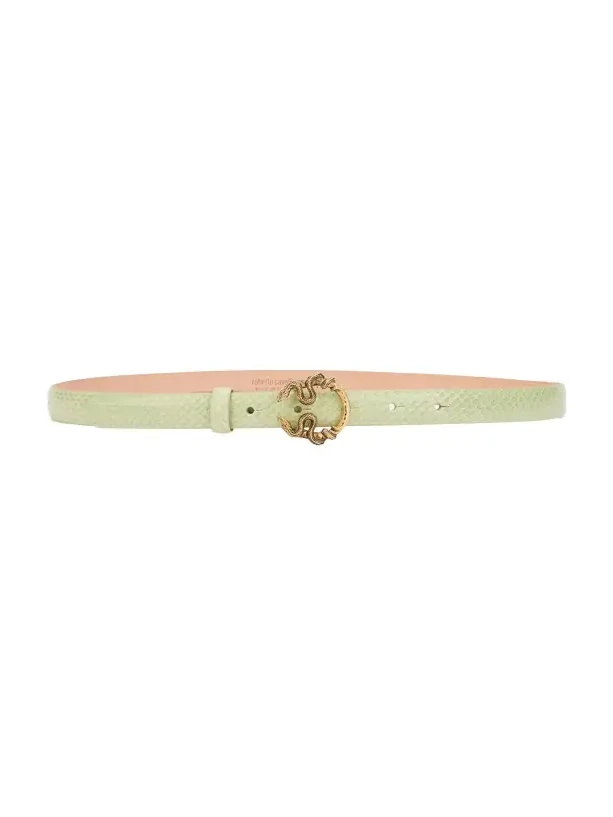 Light Green Leather Belt With Snake Buckle