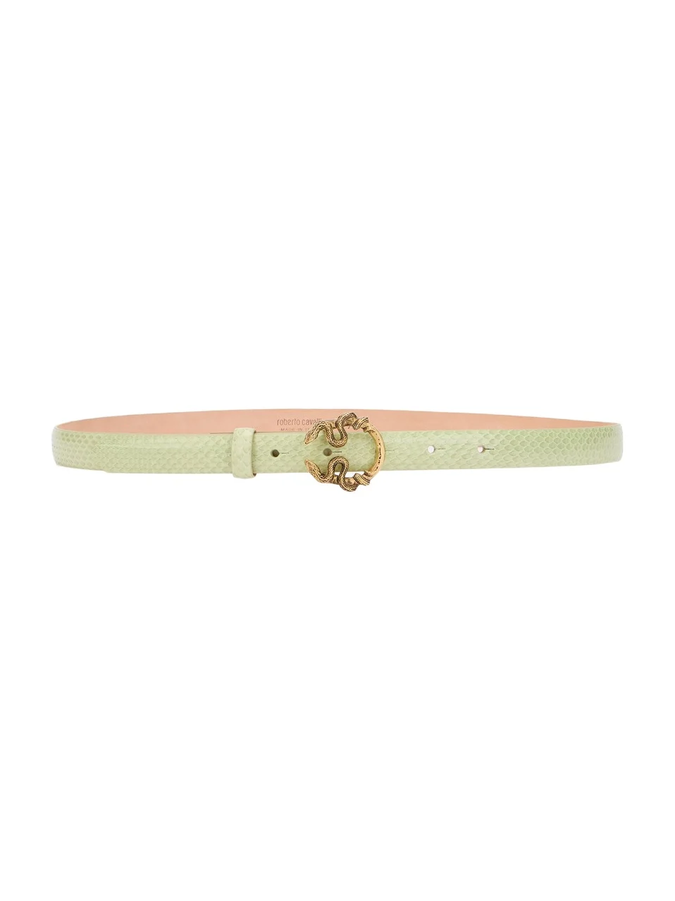 Roberto Cavalli Light Green Leather Belt With Snake Buckle