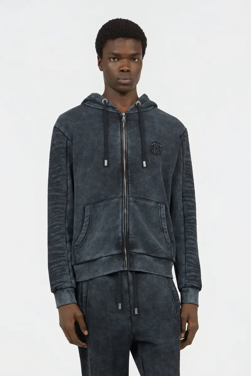 Roberto Cavalli Black Washed Hoodie With Monogram RC | Thumbnail 2 Roberto Cavalli Black Washed Hoodie With Monogram RC | Thumbnail 2