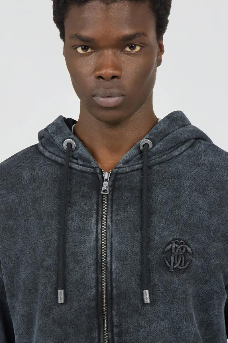 Roberto Cavalli Black Washed Hoodie With Monogram RC | Thumbnail 4 Roberto Cavalli Black Washed Hoodie With Monogram RC | Thumbnail 4