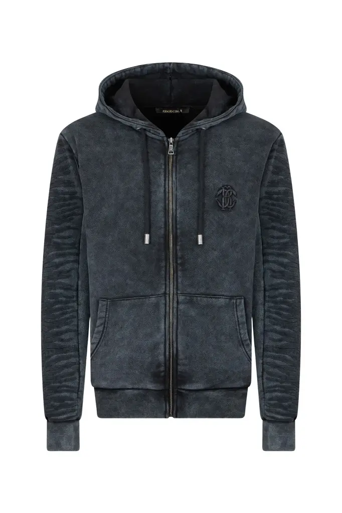 Roberto Cavalli Black Washed Hoodie With Monogram RC