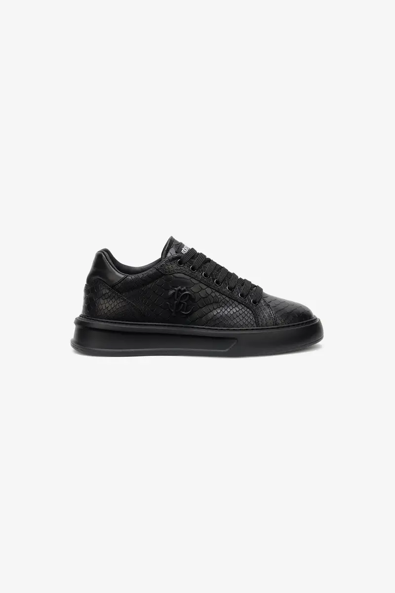 Roberto Cavalli Black Snake-Embossed Sneaker With Monogram RC | Thumbnail 2 Roberto Cavalli Black Snake-Embossed Sneaker With Monogram RC | Thumbnail 2