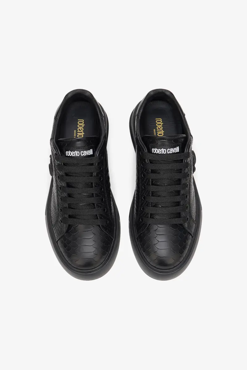Roberto Cavalli Black Snake-Embossed Sneaker With Monogram RC | Thumbnail 4 Roberto Cavalli Black Snake-Embossed Sneaker With Monogram RC | Thumbnail 4