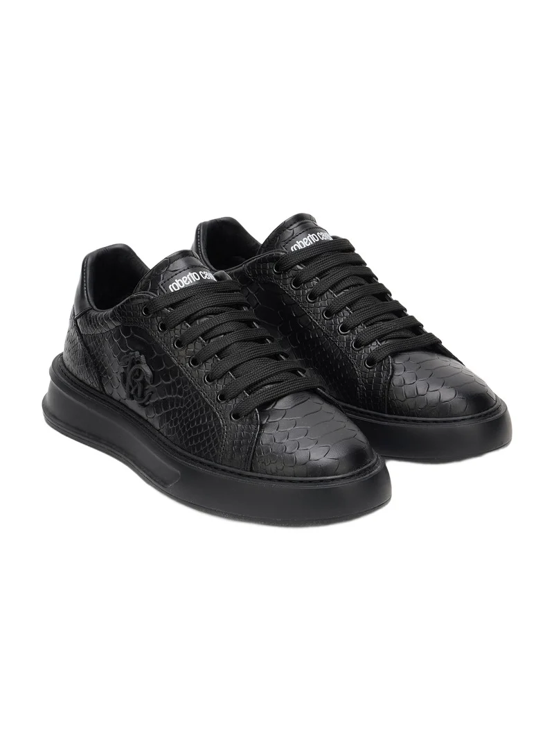 Black Snake-Embossed Sneaker With Monogram RC