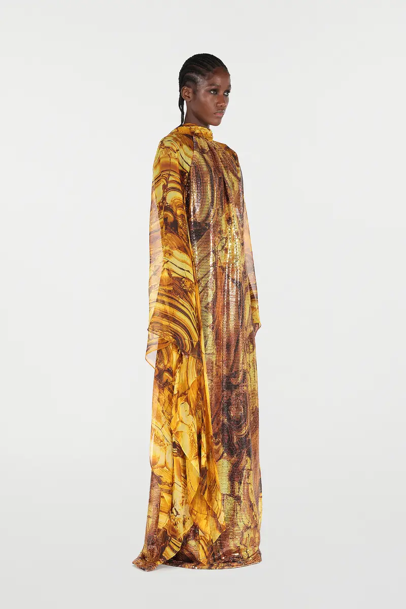 Roberto Cavalli Silk Caftan Dress With Amber Print Sequins | Thumbnail 2