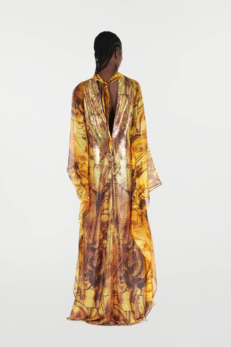 Roberto Cavalli Silk Caftan Dress With Amber Print Sequins | Thumbnail 3