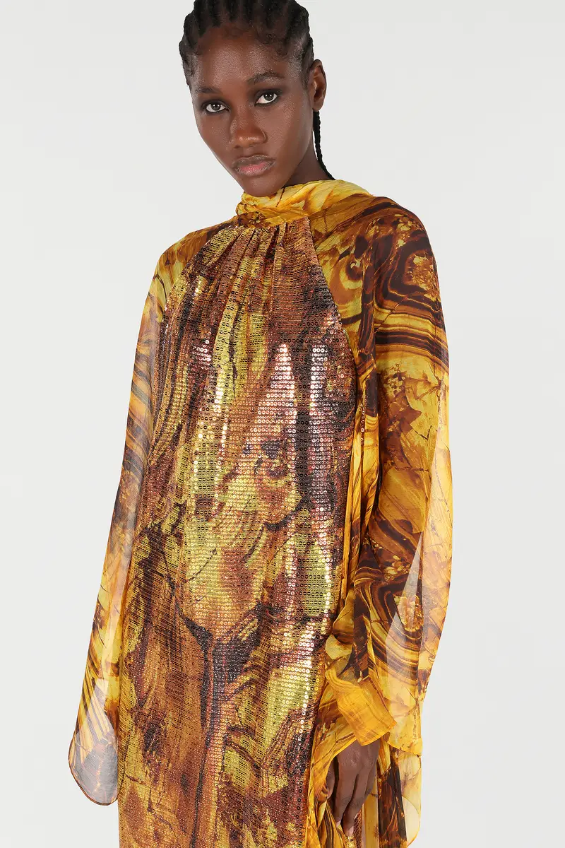 Roberto Cavalli Silk Caftan Dress With Amber Print Sequins | Thumbnail 5