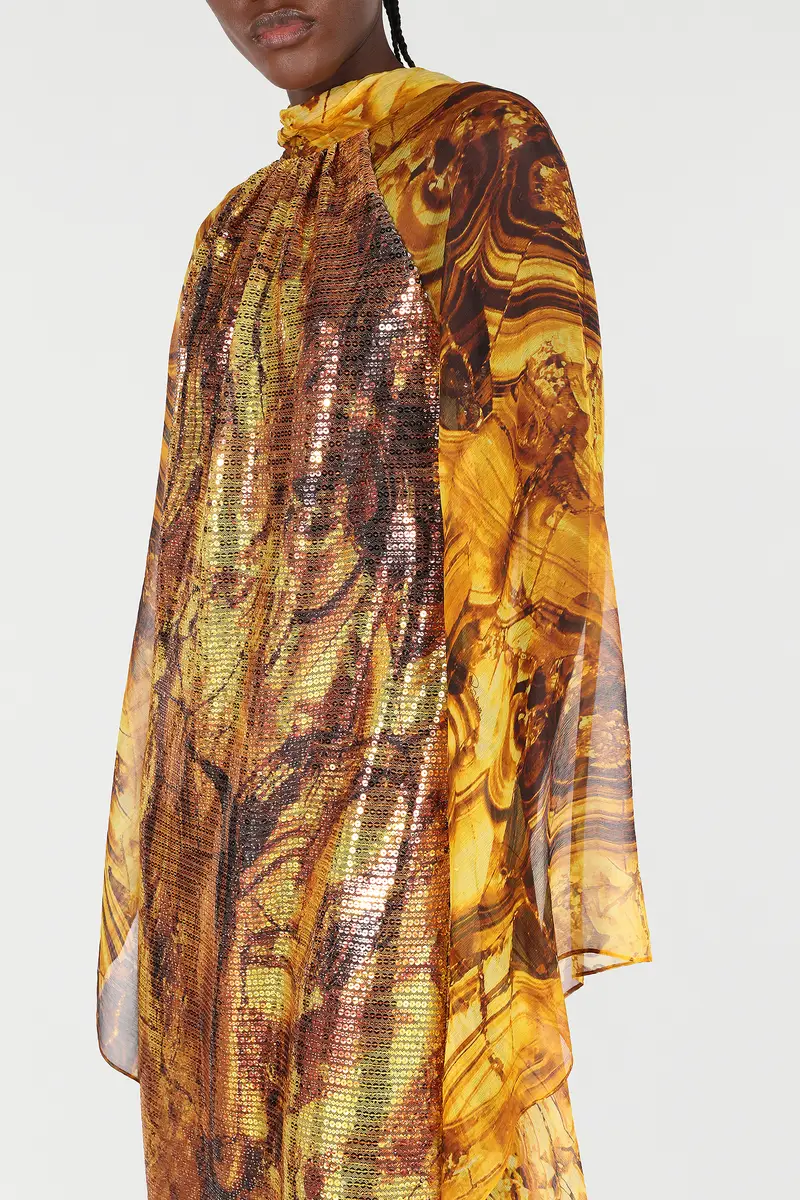 Roberto Cavalli Silk Caftan Dress With Amber Print Sequins | Thumbnail 6