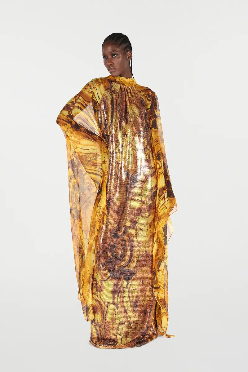Roberto Cavalli Silk Caftan Dress With Amber Print Sequins | Thumbnail 7