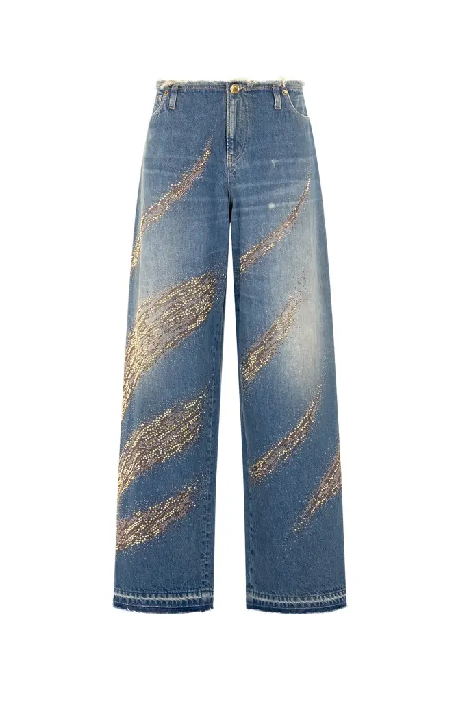 Roberto Cavalli Jeans With Rhinestoned Zebra Pattern