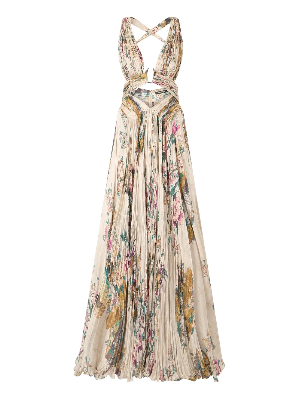 Extra-Long Silk Dress With Oriental Bird Print Extra-Long Silk Dress With Oriental Bird Print