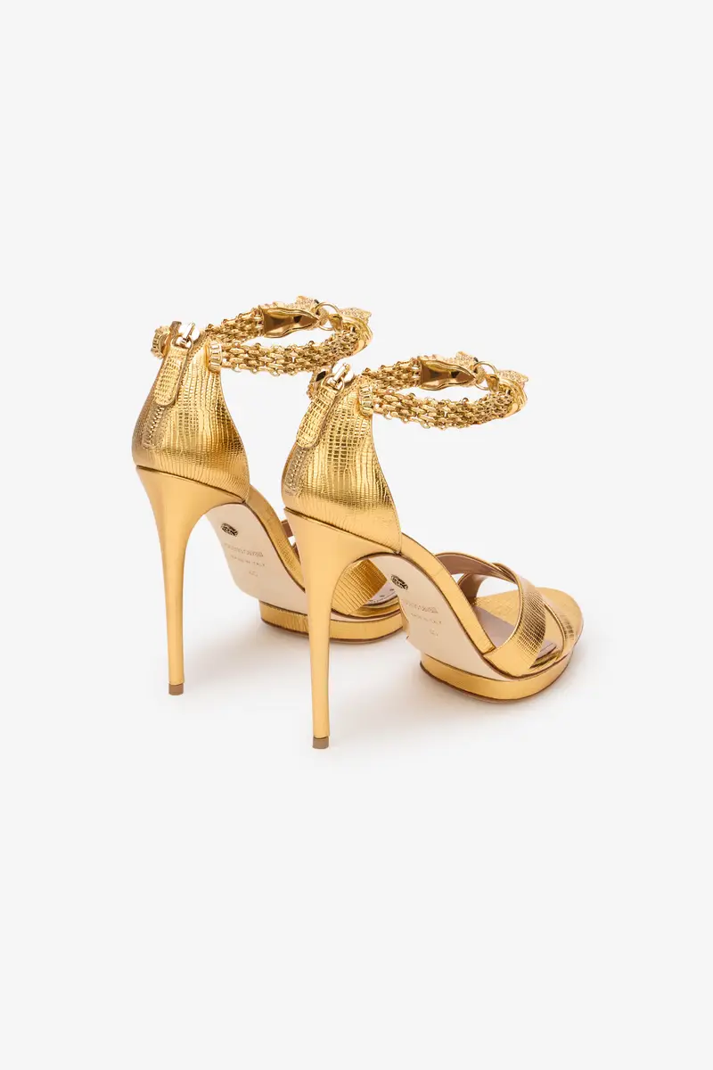 Roberto Cavalli Roar Gold Leather Sandals | Thumbnail 3