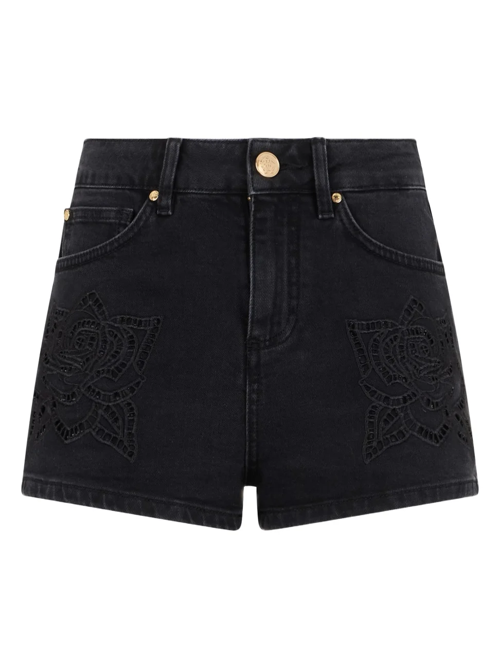 Jeans Shorts Black With Rose Embroidery