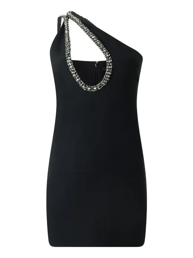 Mini Dress With Bejeweled Neckline Mini Dress With Bejeweled Neckline