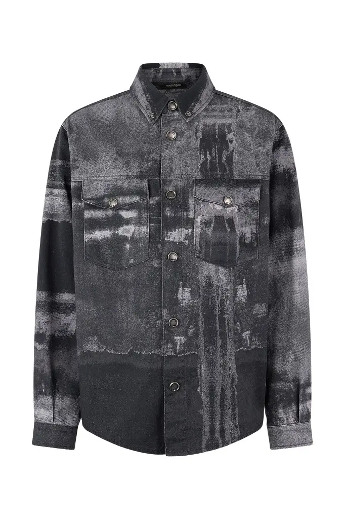 Roberto Cavalli Denim Overshirt With Used Effect