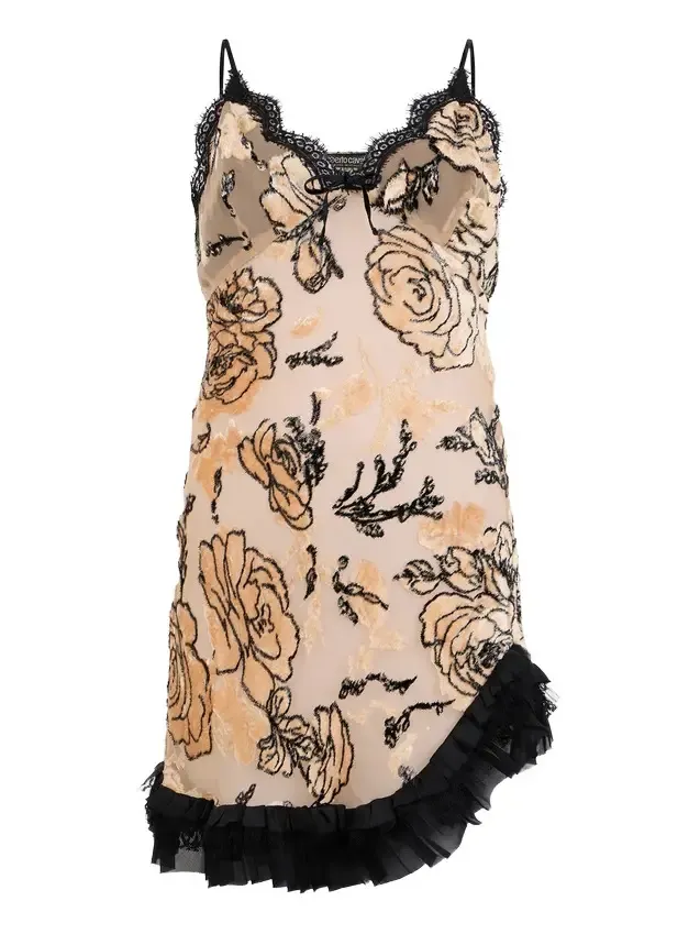 Roberto Cavalli Floral Devoré Silk Dress Mini