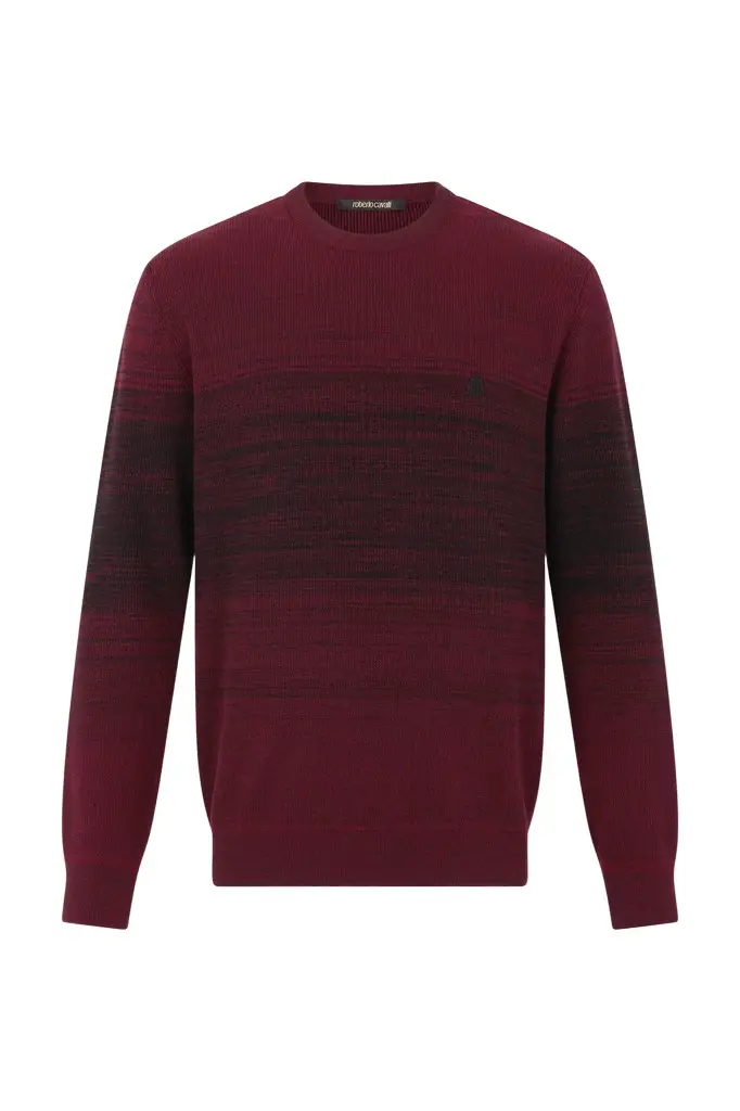 Roberto Cavalli Burgundy Dégradé Cotton Sweater | Image 1 Roberto Cavalli Burgundy Dégradé Cotton Sweater | Image 1