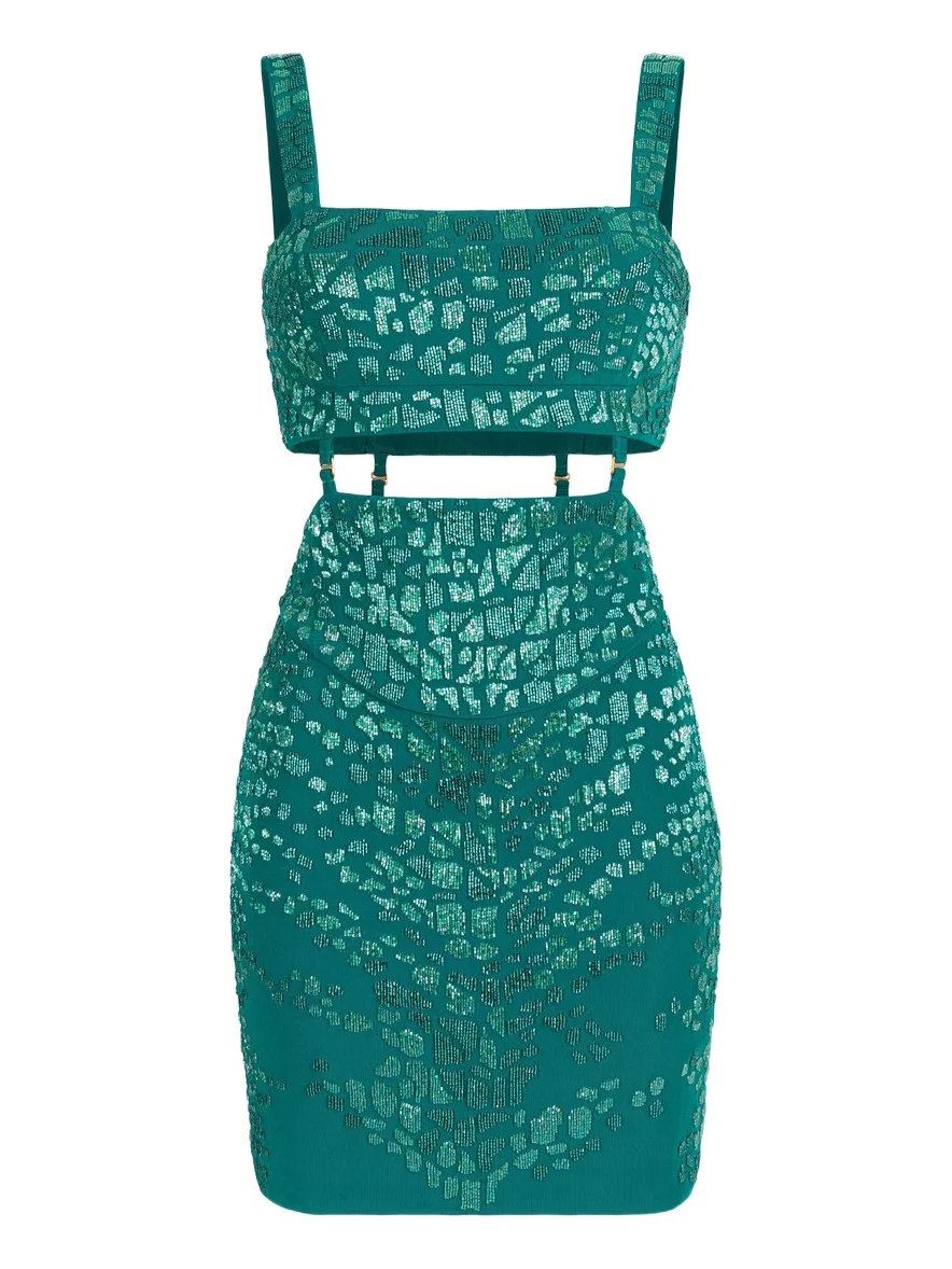 Leopard Bead-Embellished Mini Dress