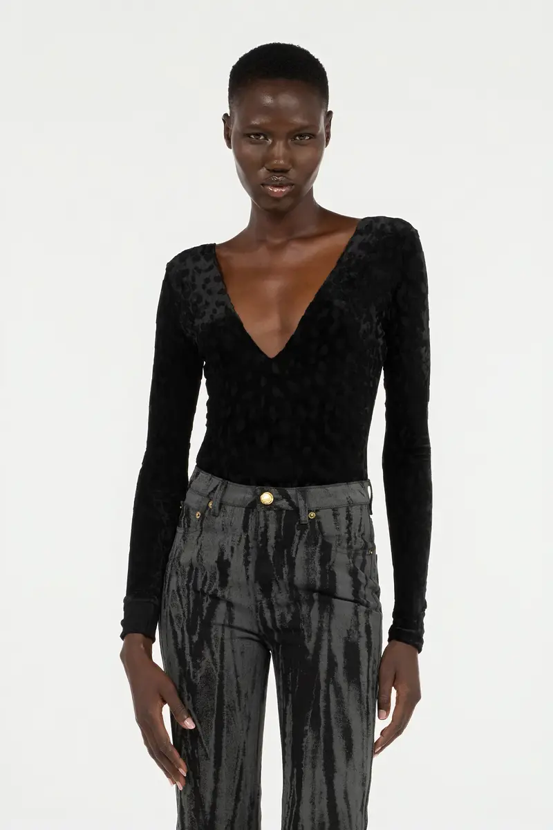 Roberto Cavalli Black Bodysuit With Jaguar Skin Pattern | Thumbnail 2
