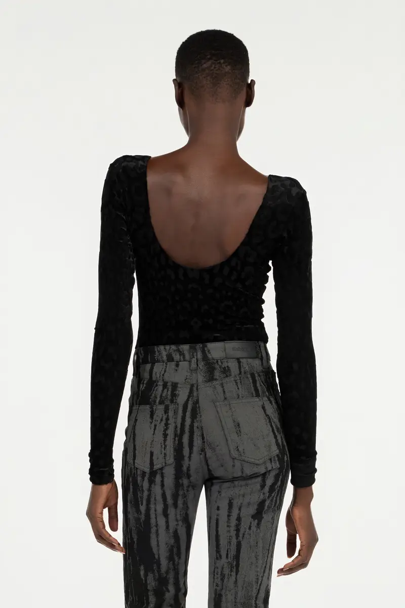Roberto Cavalli Black Bodysuit With Jaguar Skin Pattern | Thumbnail 3