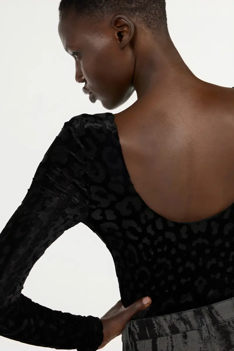 Roberto Cavalli Black Bodysuit With Jaguar Skin Pattern | Thumbnail 6